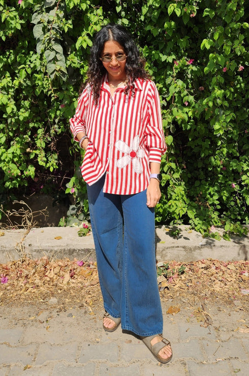 Daisy Stripe Shirt (Red & Pink)